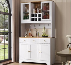 Witryna 94,5x30x175,5 cm - 3 szuflady i 5 drzwi - blat w wyglądzie drewna - biały