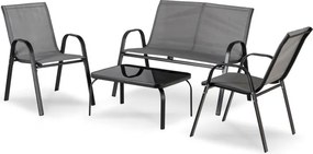 Zestaw Mebli Ogrodowych MINNESOTA Szary Ławka Krzesła Stolik Tarasowy Siatka Nowoczesny