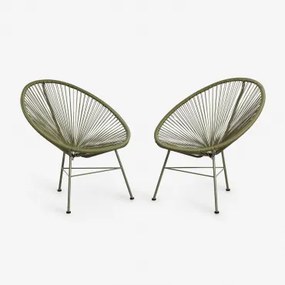 Zestaw 2 Krzeseł Ogrodowych Ze Stali I Wikliny Syntetycznej New Acapulco Intensywny Verde Olive - Sklum