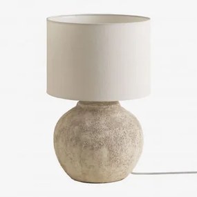 Lampa Stołowa Aloia Z Lnu I Terakoty Blanco - Sklum