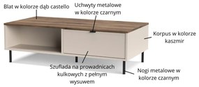 Ława do Salonu z Szufladami BLUSH 110 cm Kaszmir/ Dąb castello Nowoczesna