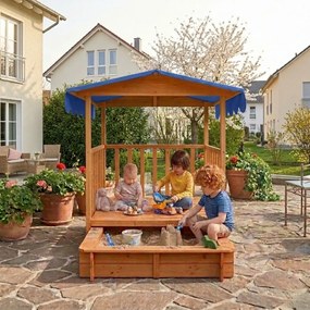 Piaskownica z werandą HAPPY, 130x130x143cm, brązowa/niebieska Jurhan