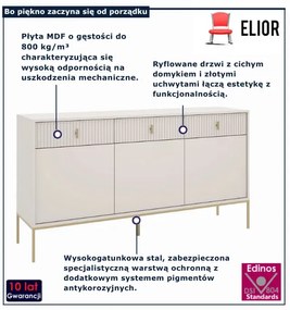 Kaszmirowa komoda ryflowana na złotych nóżkach C0-R14