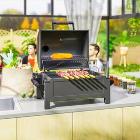 Outsunny Grill węglowy z pokrywą, rusztem do podgrzewania, podstawa do popiołu, termometr, nierdzewny, 68,5x50x54cm, czarny/czerwony