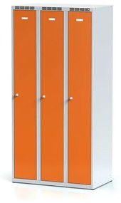 Alfa 3 Metalowa szafka ubraniowa, 3-drzwiowa, 1800 x 900 x 500 mm, zamek obrotowy, drzwi pomarańczowe
