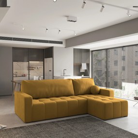 Masseno Narożnik VOLIRA z funkcją spania i pojemnikiem na pościel Narozniki L, Rozkładana sofa - Żółty, KRONOS 01