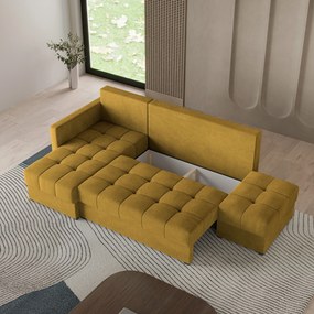 Masseno Narożnik LUMARI z funkcją spania i pojemnikiem na pościel Narozniki L, Rozkładana sofa - Żółty, KRONOS 01