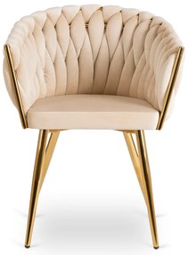Krzesło Tapicerowane Plecione do Salonu CAPI Kremowe Welurowe do Toaletki Nowoczesne Glamour