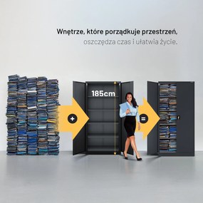 Biurowa szafa metalowa na akta JAN, 900 x 1850 x 400 mm, antracytowa