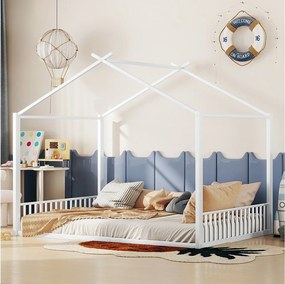 Łóżko kabinowe 140 x 200 cm z wezgłowiem - Metalowe - Stelaż listwowy - Białe (bez materaca)