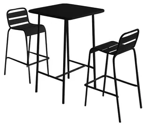 Zestaw mebli jadalnianych ogrodowych wysokich z metalu: stół o dł. 70 cm i 2 krzesła - Czarny - MIRMANDE marki MYLIA