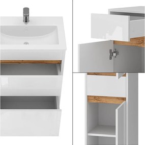 Zestaw mebli łazienkowych biały wysoki połysk/złoty dąb power 60x40x82 detmold