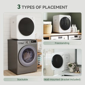 HOMCOM Mini suszarka do ubrań 4 kg z 5 programami do 60℃ 800W/400W suszarka wywiewna z odwracalnym bębnem ze stali nierdzewnej, biały | Aosom PL