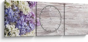 Obraz bzu na drewnie (z zegarem) (90x30 cm)