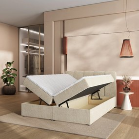 Masseno Łóżko kontynentalne MERU z pojemnikiem na pościel 140x200 cm - Kremowy, QUELLE 02