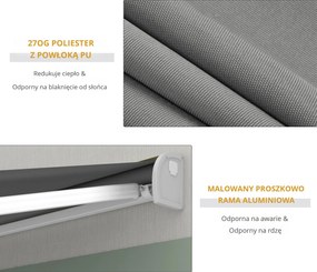 Outsunny Markiza, elektryczna/ręczna wysuwana, pełna kasetonowa, pilot zdalnego sterowania, rama aluminiowa, 3 x 2,5 m, Jasnoszary