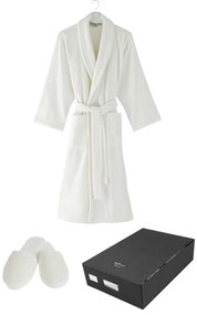 Unisex szlafrok MICRO COTTON w ozdobnym opakowaniu + kapcie Śmietankowy S + kapcie (36/38) + w pudełku