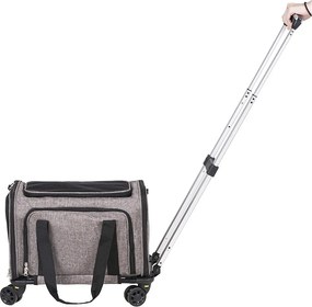 Torba Transportowa dla Kota z Kółkami SucceBuy, dla Zwierząt Poniżej 25 Funtów, w Zestawie 1 Składana Miska, Szara