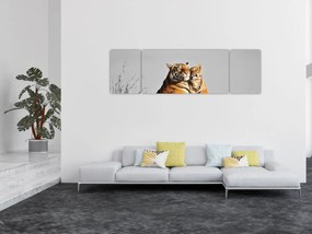 Obraz - Tygrysica i jej młode, wersja czarno - biała (170x50 cm)
