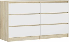 Komoda z 6 szufladami: dąb sonoma / biały mat, 138 x 39 x 79 cm
