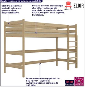 Naturalne drewniane łóżko dziecięce na antresoli - 5 rozmiarów D9-P33