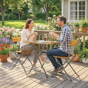 Outsunny Zestaw 3-częściowy dla 2 osób: Stół i 2 składane krzesła na taras, balkon, Teak | Aosom PL