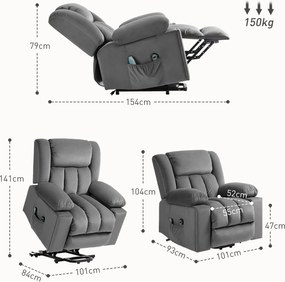 HOMCOM Elektryczny fotel z pomocą przy wstawaniu, miękki aksamitny materiał, porty USB