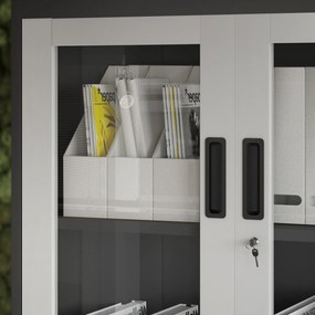 Biurowa szafa metalowa z sejfem na akta i dokumenty FILIP, 900 x 1850 x 400 mm, antracytowo-biała