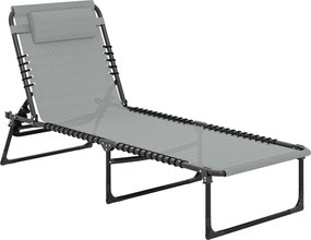 Outsunny Leżak składany, oddychający materiał, metalowa rama, 189 x 58 x 30 cm, jasnoszary | Aosom PL