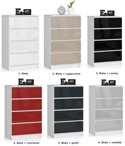 Komoda z szufladami do salonu biała + czarny połysk - Branni 4X
