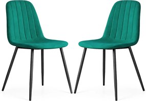 2x Welurowe krzesło tapicerowane pikowane Butelkowa Zieleń LUMO Czarne nogi