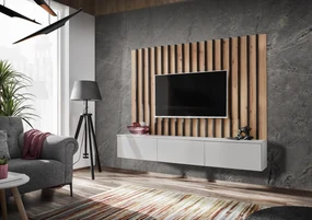 Szafka RTV VERTI 180 perla gray + panel ścienny ASM Meble
