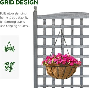 Outsunny Skrzynka na Rośliny Donica Stojak Trzcina Łuk Różany Otwory Drenażowe Drewno Jasnoszary 64x28x120cm | Aosom PL