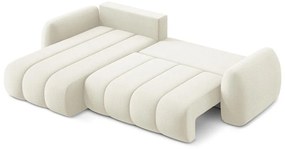 Beżowy rozkładany narożnik z materiału bouclé ze schowkiem (lewostronny/z szezlongiem) Pele – Makamii