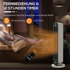 HOMCOM Grzejka elektryczna, 3 tryby, 12-godzinny timer, wyświetlacz LED, funkcja obrotu