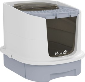 PawHut Kuweta z pokrywą wejście od góry łopatka wysuwana taca dla kotów do 4,5 kg, 40,5x52,5x42,5 cm Szara | Aosom PL