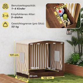 Piaskownica AIYAPLAY, drewniana skrzynia z baldachimem i siatkowymi drzwiami, ławki, ochraniacz podłogi, kolor brązowy