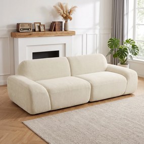 HOMCOM Sofa 3-osobowa, zaokrąglona i bezramowa, z przestronnym siedziskiem, grubo tapicerowana, bez montażu, kremowo-biała | Aosom PL