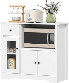 HOMCOM Szafka kuchenna z otworem na kable, Komoda z 2 szafkami, otwartą przegrodą, szufladą, 80 x 35 x 72,2 cm, Płyta wiórowa, Biały
