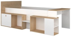 Łóżko piętrowe 90 x 200 cm z biurkiem i schowkami - Biało-naturalne - PALOMA