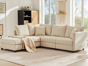 Nowoczesna narożna kanapa - 5-osobowa - z rozkładanym podnóżkiem - w kształcie L - beżowa