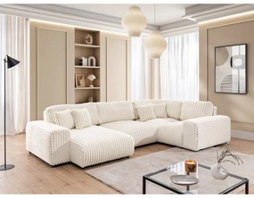 Kremowy sztruksowy narożnik (prawostronny/w kształcie litery U) Justin – Ropez