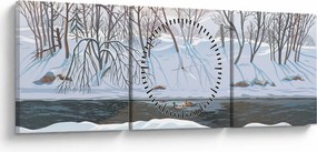 Obraz - Lis w zimowym krajobrazie (z zegarem) (90x30 cm)
