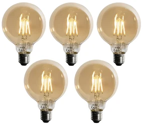 Zestaw 5 Żarówka LED E27 z 3-stopniowym ściemnianiem, złoto, G95, 4W, 450lm, 2700K