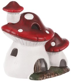 Dekoracja jesienna LED Świecący domek z grzybkami, 14 x 10 x 15 cm, ceramika