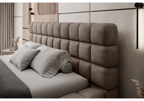 Jasnobrązowe tapicerowane łóżko dwuosobowe ze schowkiem ze stelażem 140x200 cm Dizzle – ELTAP