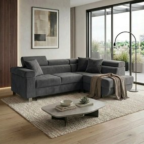 Narożnik z funkcją spania sprężyny faliste TORRE prawy Ciemny szary