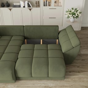 Masseno Narożnik ORENTI z funkcją spania i pojemnikiem na pościel Narozniki L, Rozkładana sofa - Zielony, MATT VELVET 38