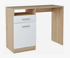 Biurko z szufladą i drzwiczkami dąb sonoma + biały - Alfinete