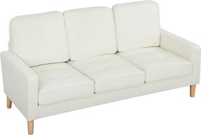 HOMCOM 3-osobowa sofa z grubymi poduszkami, drewno kauczukowe, pokrycie materiałowe, tapicerowana sofa do salonu, biura, sypialni, kremowa